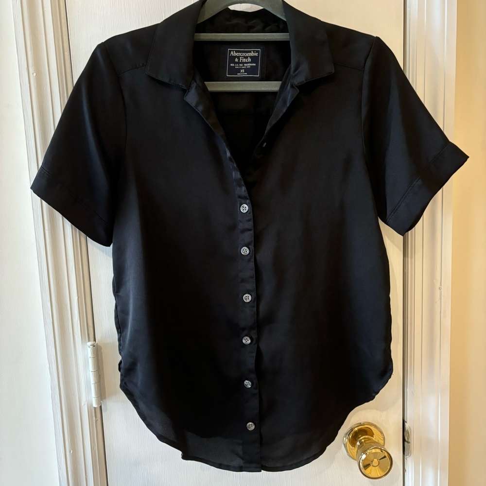 A&F Black Satin Button-Up